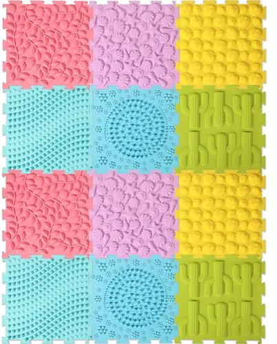 Shappy 12 Pcs Sensory Mat Floor Massage Game Mats for Kids and Adult Sensory Tiles Orthopedic Massage Autistic Children Puzzle Carpet Room Items Indoor, Multicolor