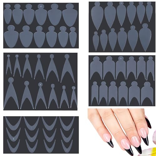QIUMING 60 Stücke French Nail Schablonenaufkleber Dual-Nagelformen-Aufkleber Nagelverlängerung Nagelformen Verlängerungs Gelnägel Nagel Dual Forms Nagelformaufkleber für DIY Nails (Transparent)