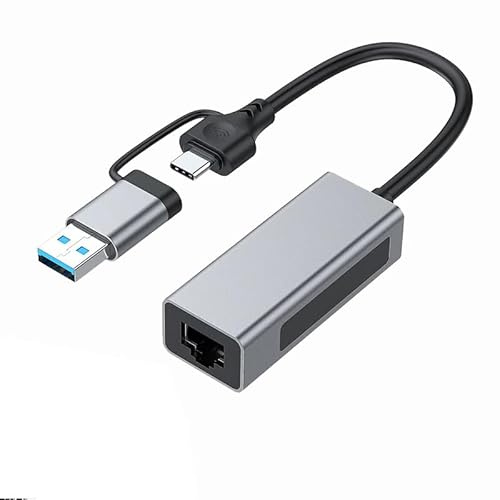 2.5G USB 3.1 Ethernet Adapter 2-in-1 USB-A/USB-C to 2.5Gbps Ethernet Adapter USB 3.1 to RJ45 Network Converter for PC Laptop Windows Mac OS Linux