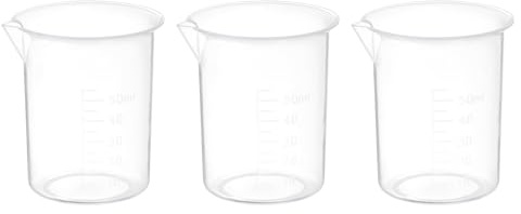 PATIKIL Vasos medidores de 50 ml, 3 vasos de polipropileno graduados con boquilla para experimentos de laboratorio, hornear y cocinar, transparentes