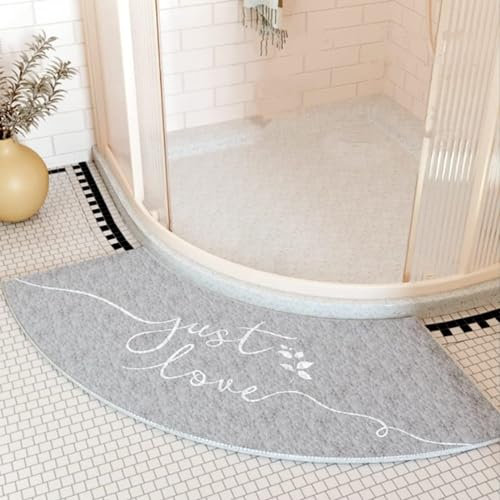 YZBBSH Corner Shower Mats Non Slip,Curved Bath Mat for Bathroom and Shower, Semi-Circular Bath Mat Washable Bathroom Rug Corner Bath Tub Floor Carpet (A)