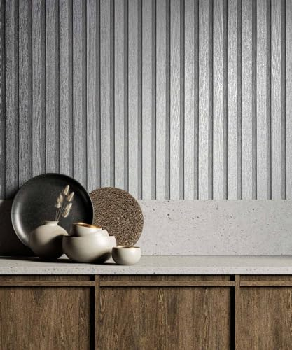 marburg Tapete Holzoptik Silber Glanz Akkustikpaneele 3D Effekt Vliestapete Wohnzimmer Schlafzimmer 10,05 x 0,53m Made in Germany