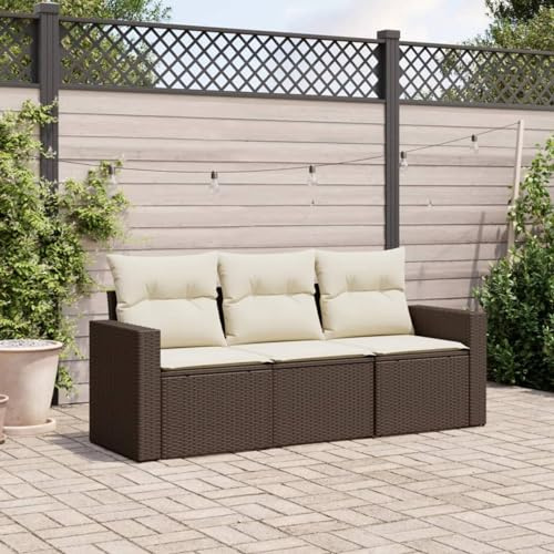 Festnight Gartensofa mit Stauraum 3 Sitzer Lounge Sofa Outdoor Rattan Polyrattan Balkon Lounge Couch Gartenlounge Gartenmöbel