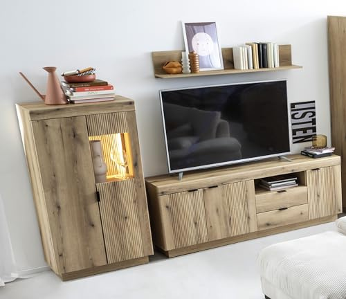möbelando Wohnwand >Delamar< (3-teilig) in Coast Evoke Eiche Dekor - 266x165x40 (BxHxT)