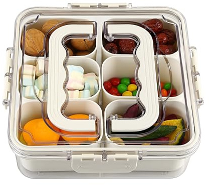 MEEYUU Snackbox, 6-fach geteilte, durchsichtige Snackbox mit Deckel und Griff, perfekt für Partys, Reisen