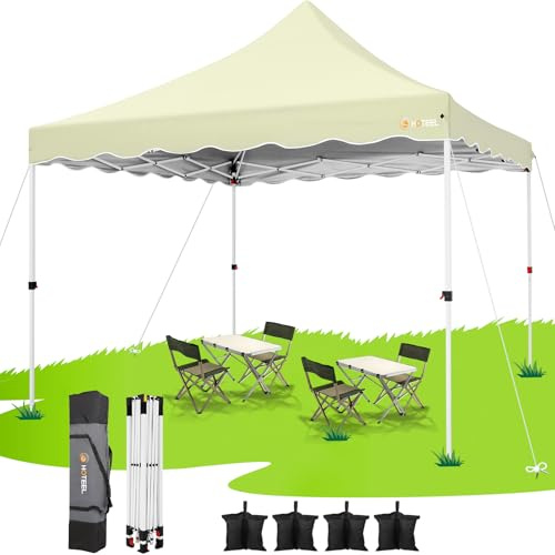 HOTEEL Pop up Pavillon 3x3, Einfache Einrichtung Faltpavillon 3x3 Wasserdicht Stabil Winterfest mit Tragetasche, Sandsack, Heringen und Seilen für Outdoor-Party, Garten, Hochzeit, Event