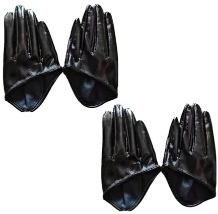 SMTCM 2 Paar Lederhandschuhe Damen Herren PU Leder Handschuhe Half Palm Punkhandschuhe Performance Tanzhandschuhe Motorradhandschuhe Rock Kurze Leather Gloves für Fahren Radfahren Cosplay Nightclub