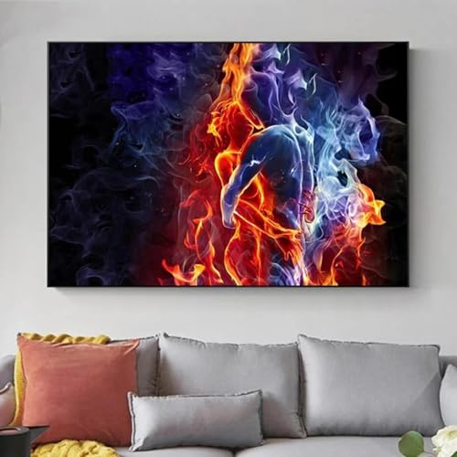 lianyibo Pósteres e impresiones de pintura en lienzo con diseño de amante de las llamas y el hielo, beso y abrazo, imagen de pared para decoración de sala de estar, 43 x 86 cm, sin marco