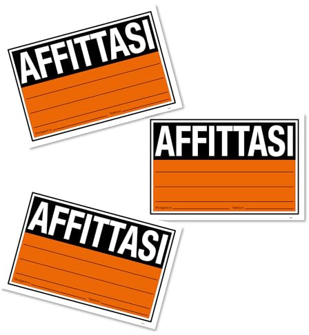 Set 3 Cartelli AFFITTASI 20x30 cm in PVC – Alta Visibilità per Immobili in Locazione – Impermeabili, Antiriflesso, Resistenti per Interni ed Esterni – Spazio per Contatti – Lunga Durata