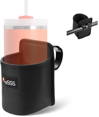 ProSSS Treadmill Cup Holder Water Bottle Holder with Two Adjustable Straps, Armrest Organizer Universal Crossbar Drink Holder for Stroller, Bike, Wheelchair, Golf Cart, Walker