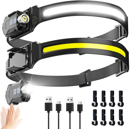 Lampe Frontale Rechargeable LED 2pcs Mini Torche Détachable 2 en 1 avec Détecteur de Mouvement,9 Modes d'éclairage,Faisceau Large de 230°,pour le Camping,la Randonnée,la Pêche et la course à pied