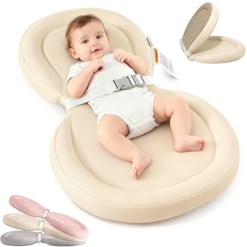 Mamatepe Peanut Baby Changing Pad, Foldable Travel On-the-Go with Non-Slip Base & Safety Belt, Wipeable PU Cushion for Dresser & Changing Table 30x18, Yellow
