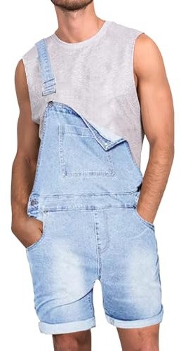 Latzhose Herren Kurz, Arbeitsoverall Herren Baumwolle Strapazierfähige Rompers Mit Mehreren Taschen Bequeme Sportbody Mit Verstellbaren Trägern Gewaschen Lässig Sommer Streetwear Workwear