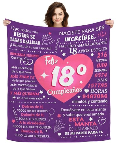 ACAROMAY Originales Manta 18º Cumpleaños Regalos de Cumpleaños para 18 Años Hija Hermana Sobrina Nieta Mujer Amiga Novia Hogar Decoración Franela Mantas 150X130CM (18th)