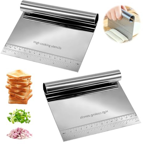 Kinfezlon 2 Pieces Dough Scraper Stainless Steel Vegetable Shovel Dough Cutter Dough Scraper Dough Card Stainless Steel Spatula Kitchen Scraper Dough Scraper for Kitchen Scraper Kitchen Dough Card