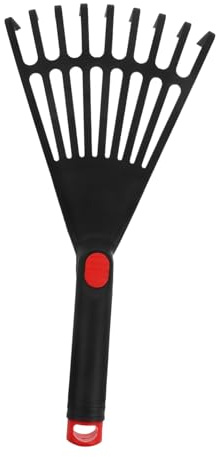 SHINEOFI Rastrillo de Hojas Pequeño de Jardín de Plástico Portátil para Jardinería y Exteriores, Mango Corto Ergonómico, Negro, Herramienta Manual para Rastrillar Hojas y Mantenimiento