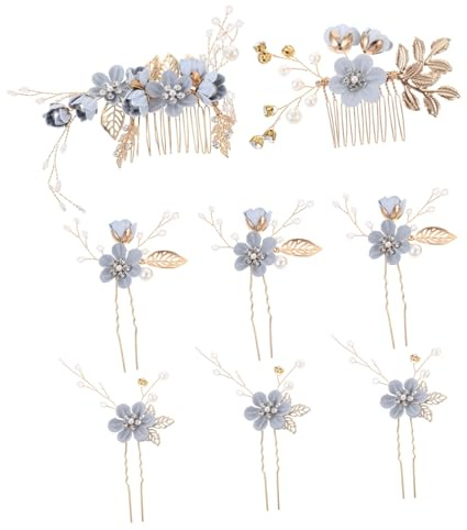 PACKOVE 8 Piezas Accesorios Nupciales de Flores Azules Juego para Novias Peines y Horquillas de Cabello Elegantes para Bodas y Ocasiones Especiales