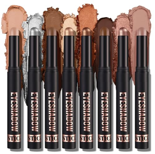 ALIIP Ombretto Stick, 8PCS Matita Ombretto Morbido Cremoso Matte Shimmer, Lunga Durata e Waterproof, Colore Intenso Tutto il Giorno, Facile da Sfumare, per Diversi Look, SET A