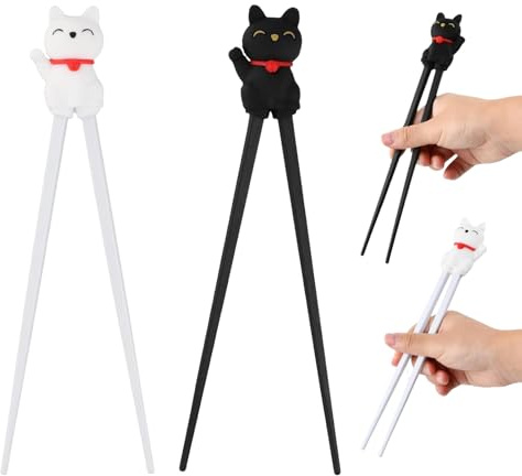 2 Paar Essstäbchen Kinder,Süße Lucky Cat,Stäbchen Kinder,stäbchen kinder,Wiederverwendbare Rutschfeste Essstäbchen Training Essstäbchen Personalisiert Esstäbchen für Anfänger