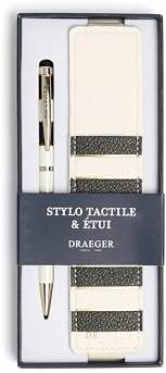 DRAEGER Paris 1886 – Coffret Stylo Tactile & Étui – Stylo à Embout Tactile pour écrans + étui pour 2 stylos en matière recyclée – Idée Cadeau élégante et Pratique - Rayures Noir