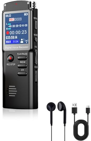 PopuLike 64GB Digital Voice Recorder Dictaphone with HD 1536Kbps Recording, Voice Activation, Audio Recorder with MP3 Player, USB-C Cable, 10H Battery for Lectures Meetings Interviews