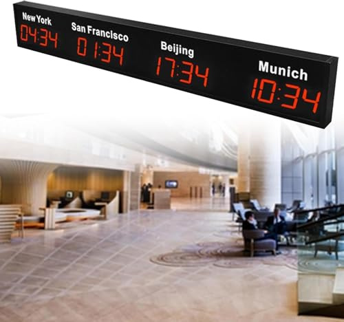 Orologio con fusi orari mondiali, orologio digitale con più fusi orari, orologio mondiale a LED, orologio mondiale con 3/4/5 città, per aziende multinazionali, hotel, uffici, verde-4città, rosso, 4ci