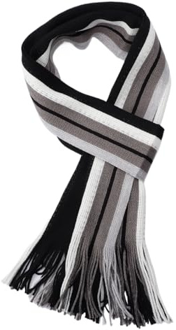 InfiniZer Men's Scarf - Thick & Soft Black Grey Striped Gradient Scarf with Tassels, Faux Cashmere Winter Scarf for Men, Fashionable & Versatile Gift (Black)