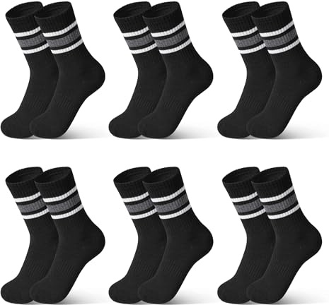 Auranso 6 Pairs Boys Socks Kids Sports Crew Socks Cotton Athletic Socks for Age 7-10 Years Black