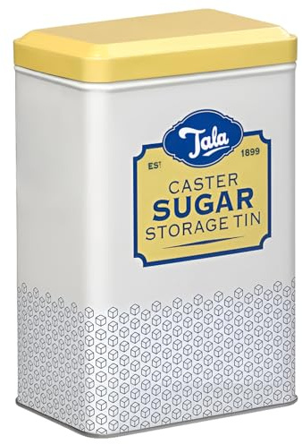 Besto Caster Sugar Storage Container | 16.3x10.5x7 cm Metal Storage Tin to Hold A Full Bag of Caster Sugar | Tight-Fit Lid Keeps Sweet Fresh & Clump-Free