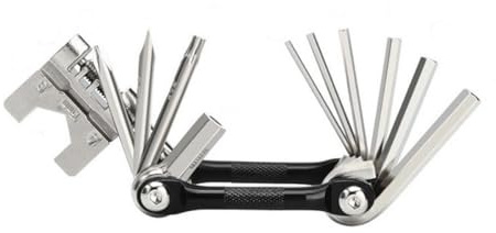 Outil multifonction 16 en 1 pour vélo en acier au chrome vanadium | avec riveteuse de chaîne et clé à téton à rayons | Aluminium léger | Pour VTT/vélo de route