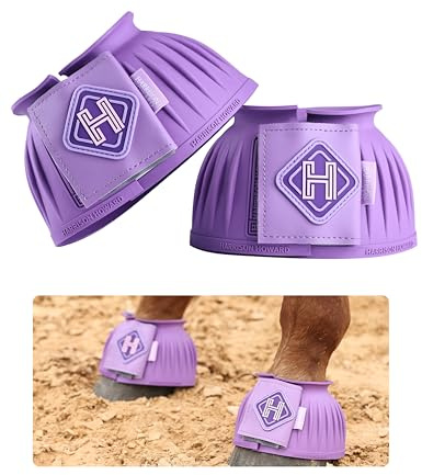 Harrison Howard Rubber Bell Boots Leather Touch-Close Overreach Boots Hoof Protection for Horses Sold in Pairs Violet M