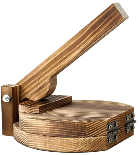 SMELEYOU Prensa de Tortillas de Madera, máquina para Hacer Dumplings y pastelería de Alta Resistencia con Placa Redonda carbonizada Mejorada para Cocina