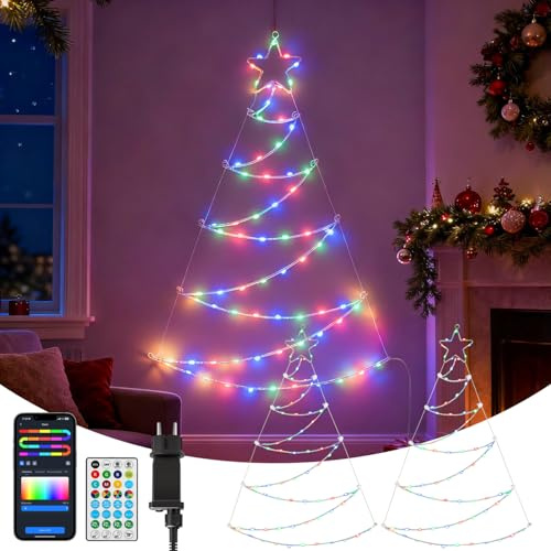 Aigostar Luces para Árbol Navidad con Anillo RGBIC Smart, 1.4M 140 LEDs, Control por APP y Mando, 39 Efectos Dinámicos, 150+ Escenas, Music Sync, para árbol de Navida Interior Exterior 2Uds