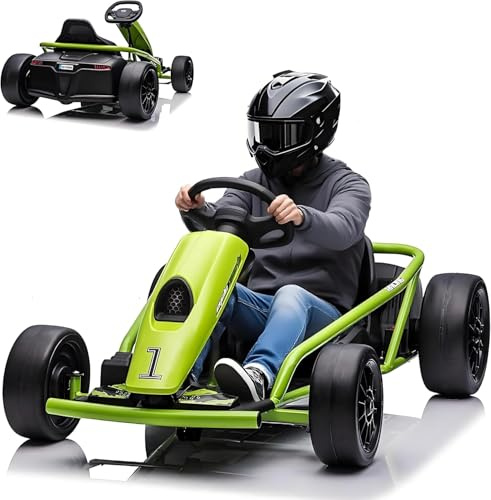 Garvee Go Kart Elettrico per Bambini 24V 2x300W Motori Potenti - Drift Kart fino a 8 km/h - Musica e Avviamento Graduale - Veicolo Giocattolo Esterno per 8-12 Anni - Colore Verde