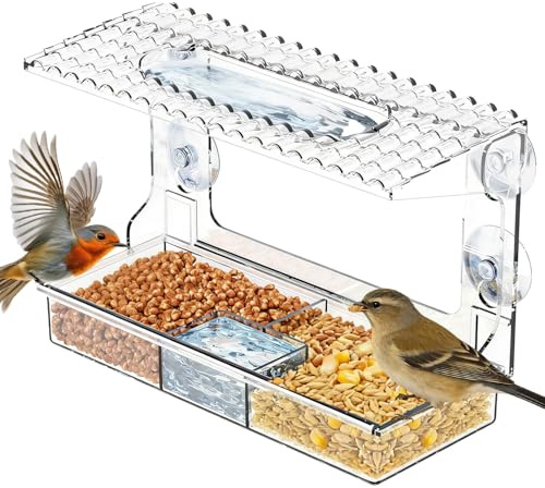 Aozzy Window Bird Feeder Crystal-Clear View, Up-Close Wild Bird Watching from Window, bird feeders for small birds with Strong Suction Cups & Easy-Clean Tray,as a grandma gifts,bird houses for garden