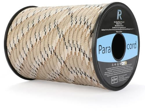 Romon Paracord 550 Tipo III a 9 Anime, 4mm x 50m Desert Camo – Corda di Sopravvivenza in Nylon per Escursionismo, Campeggio, Fai da Te e Accessori per Cani