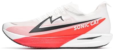 Sonic Cat Men's & Women's Marathon Running Shoes Air Cushion Full-Length Carbon Plate Fashion Workout Shoes, White/Red/Black, 10 Women/8.5 Men