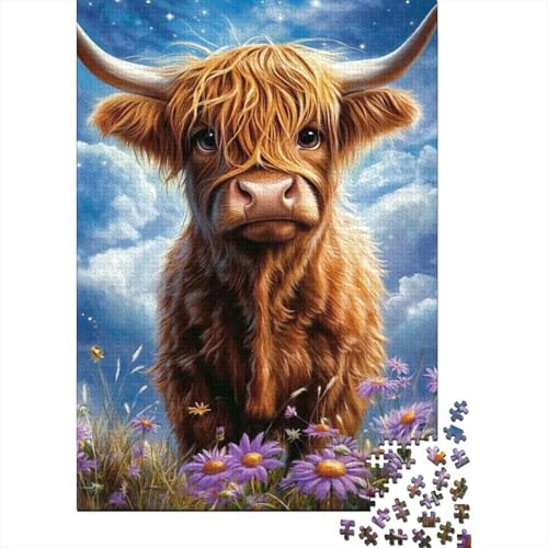 Mucca Highland Puzzle 1000 Pezzi per Adulti Prato Fiorito Gioco di Puzzle 1000 Pezzi Carta Relax Famiglia Arredo Regalo 52x38cm/1000pcs