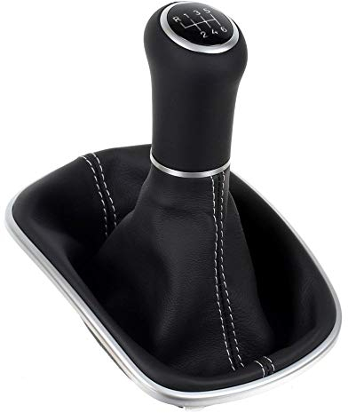 ICT Schaltknauf Schalthebel Schaltsack/Schaltmanschette kompatibel mit VW Passat 5B Typ 3B / 3BG 10/1996 – 05/2005 in schwarz Echt Leder, Naht silber, 6 gang Komplettset Ersatzteil