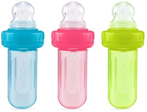 Nuby EZ Squee-Z Silikonspender für Babynahrung, selbstfütterend, 1 Stück (1 Stück) – Farben können variieren