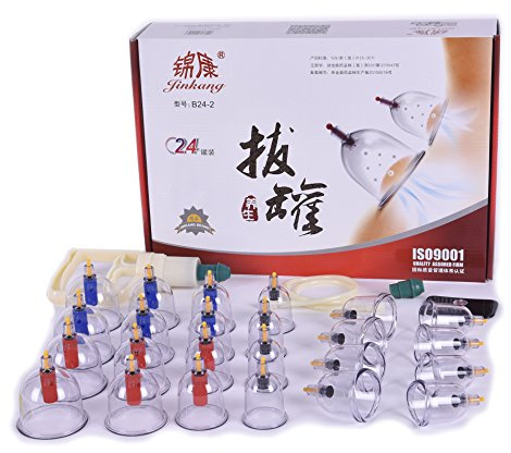 HQ Massage Schröpfen Set mit 24 Schröpfgläser aus Kunststoff mit Magneten (inkl. 8 Gelenkschröpfen) + Vakuumpumpe