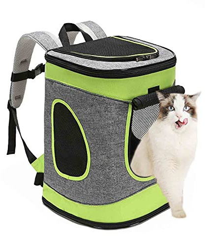 ABISTAB Hundebox faltbar Transportbox Hunde und Katze Transporttasche für Auto- und Flugreisen geeignet Tragetasche Rucksack Spazi mit Komfort und Sicherheit robuster: Grau-Technogrün