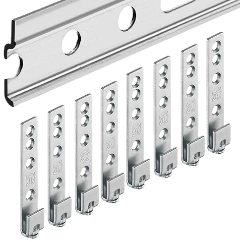 Gedotec Wandschiene | H10282 | Länge 2000 mm | 1 Set | Aufhängeschiene Oberschrank mit 8 Stück Schrankaufhänger zum Einhängen | Stahl verzinkt | Hängeschiene | Schrank-Aufhängung für Wand-Montage