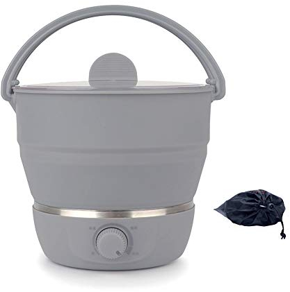AIZYR Sartén Eléctrica Multifunción, Mini Olla Caliente Plegable Vaporera portátil de la Caldera del Agua de la Cocina Plegable Voltaje dual100V-240V para Dormitorio, hogar, Viajes al Aire Libre,Gray