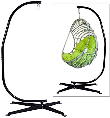 GOPLUS - Soporte de hamaca de carga máxima de 150 kg de acero resistente con gancho con función versátil, 111 x 84 x 207 cm, en forma C, color negro