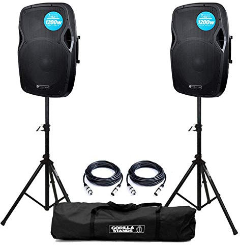 Evolution Audio RZ15A V3 Active 1200 Watt PA Speakers (Pair) inc Stands & Cables Disco, House Parties, Performers