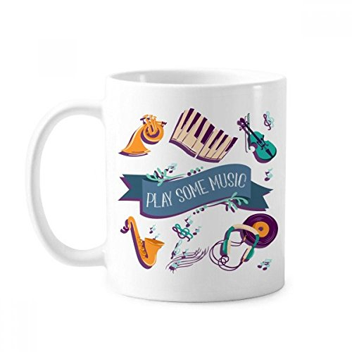 Tasse mit elektrischem Klavier, Musik, Headset, Töne, Keramik, Kaffee, Porzellan