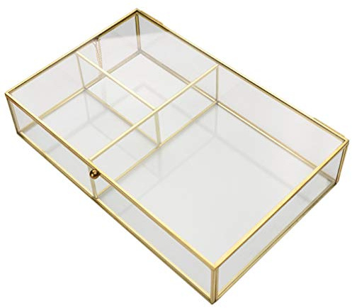 Toyvian Schmuckaufbewahrungsbox Aus Glas Mit Fächern Und Klappdeckel Schmuckkästchen Für Ohrringe Halskette Armband Lippenstift Und Kosmetik Für Hochzeit Valentinstag Weihnachten 7.87X5.12X1.77In