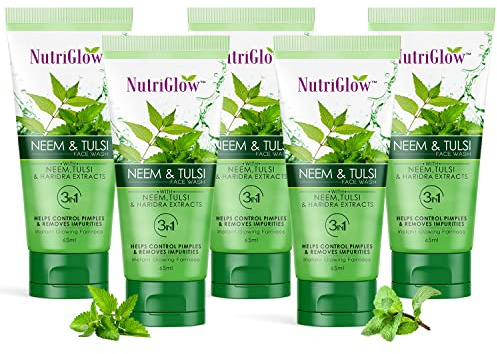 Nutriglow Neem & Tulsi Face Wash For Oily & Pimple Prone Skin, Gentle Moisturizing, Non Foaming Face Wash, Paraben and Sulphate Free, 65ml Each, Pack of 5