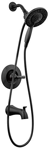Delta Faucet Arvo 14 Series Single-Handle Tub and Shower Trim Kit, Shower Faucet with 4-Spray In2ition 2-in-1 Dual Hand Held Shower Head with Hose, Matte Black 144840-BL-I (Valve Included)
